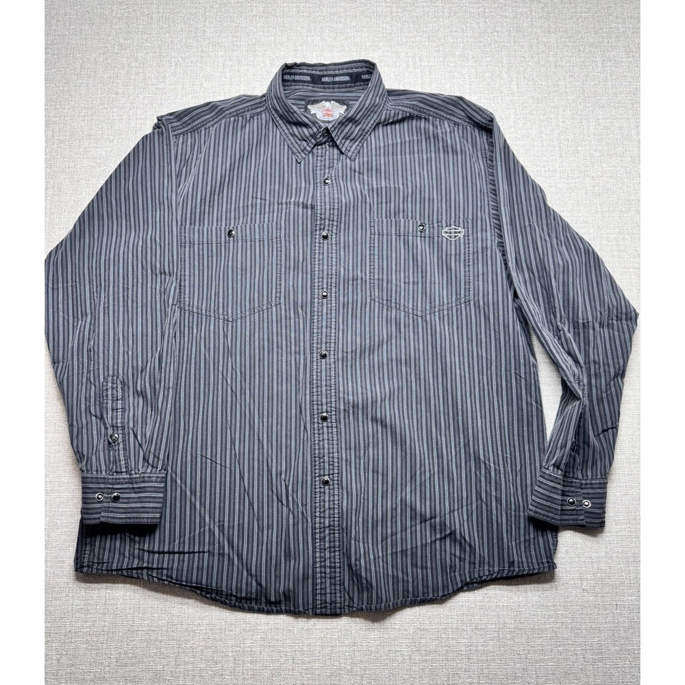 Harley-Davidson Men's XL Gray Pinstripe Button Down Shirt Long Sleeve Logo